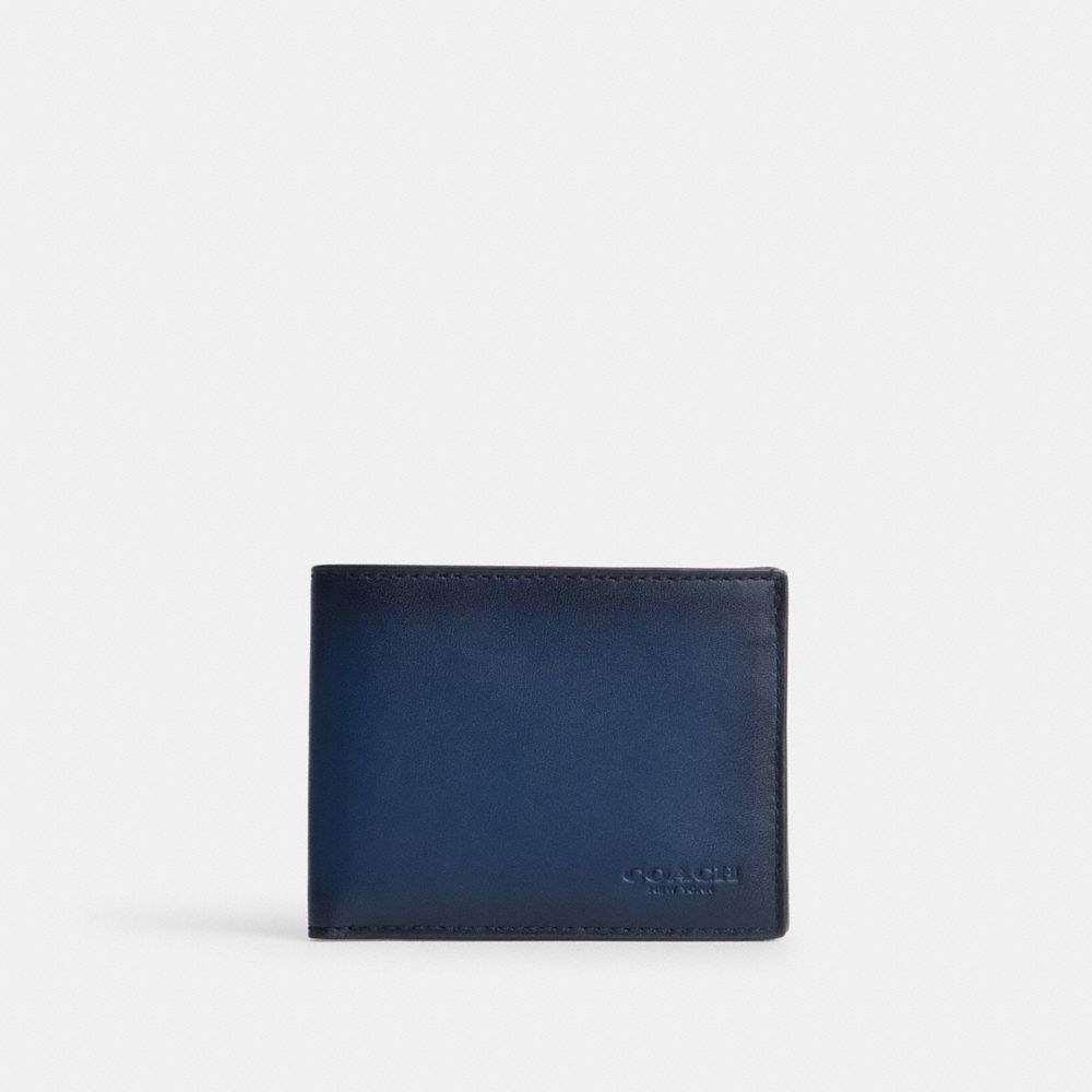 COACH®,SLIM BILLFOLD WALLET,Glovetanned Leather,Mini,Deep Blue,Front View