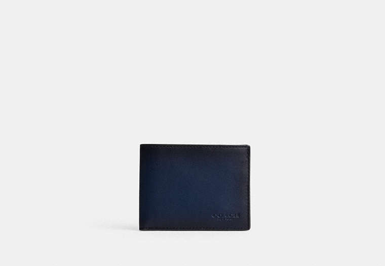 COACH®,SLIM BILLFOLD WALLET,Glovetanned Leather,Mini,Deep Blue,Front View