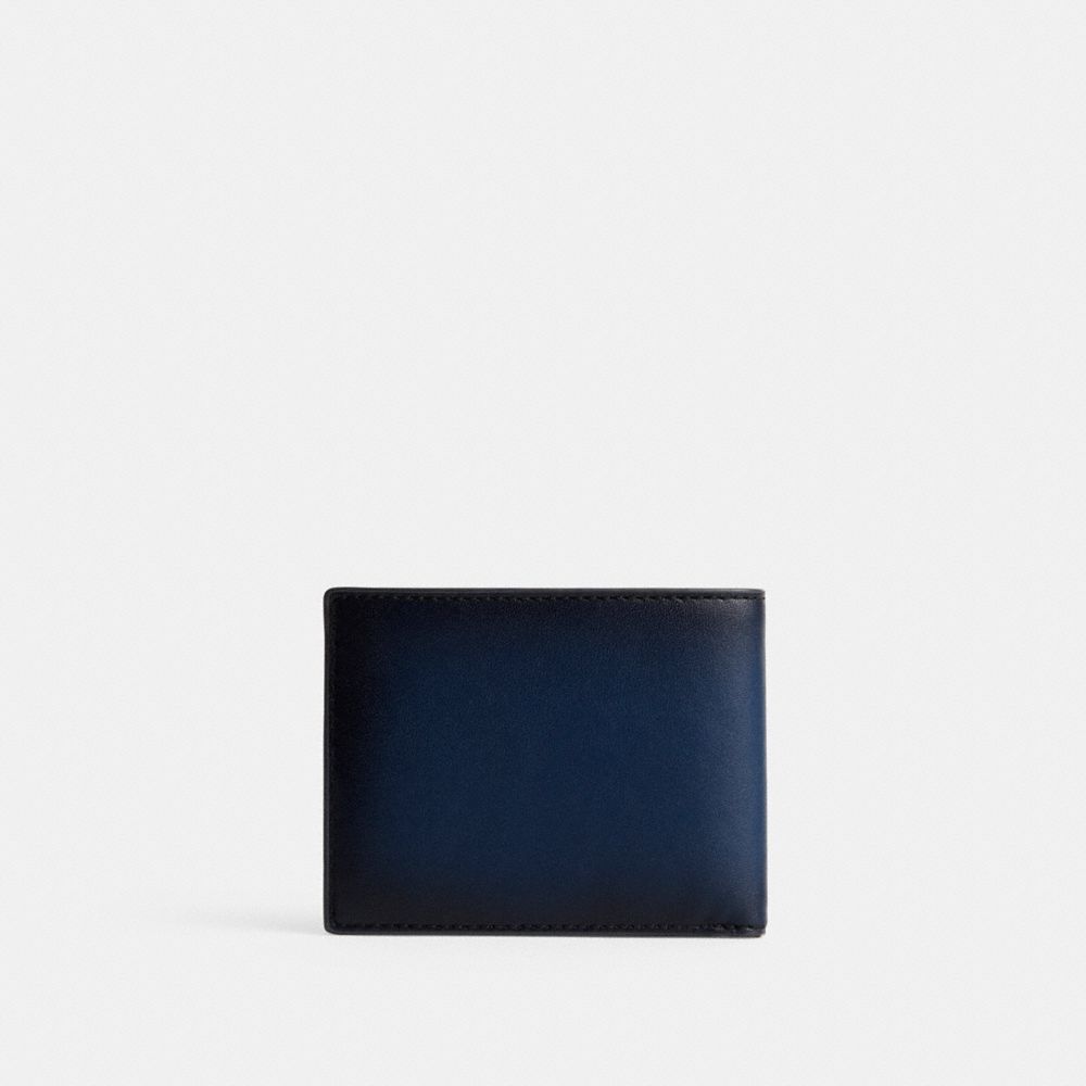 COACH®,SLIM BILLFOLD WALLET,Glovetanned Leather,Mini,Deep Blue,Back View
