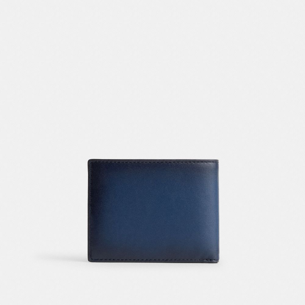 COACH®,SLIM BILLFOLD WALLET,Glovetanned Leather,Mini,Deep Blue,Back View