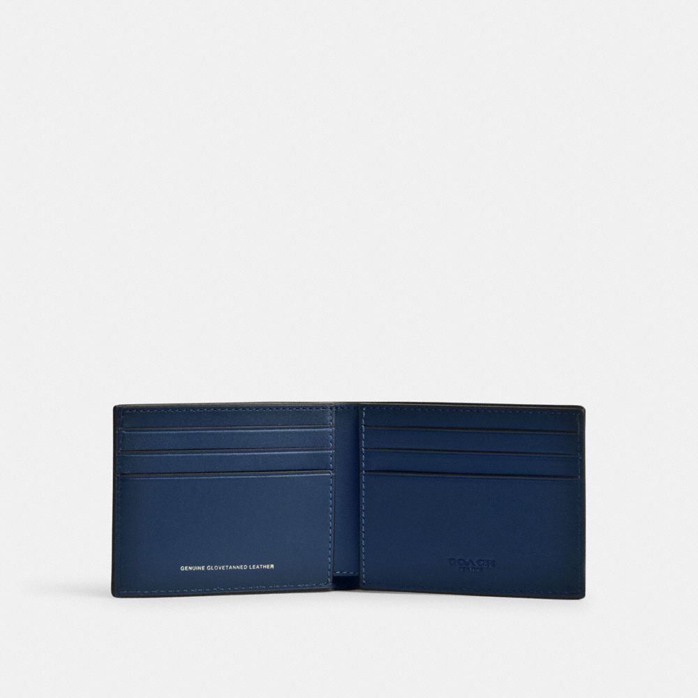 COACH®,SLIM BILLFOLD WALLET,Glovetanned Leather,Mini,Deep Blue,Inside View,Top View