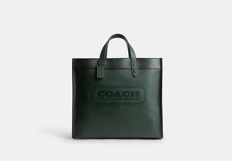 COACH®,FIELD TOTE 40,Glovetanned Leather,X-Large,Amazon Green,Front View image number 0