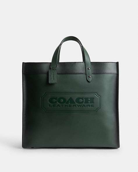 COACH®,FIELD TOTE 40,Glovetanned Leather,X-Large,Amazon Green,Front View
