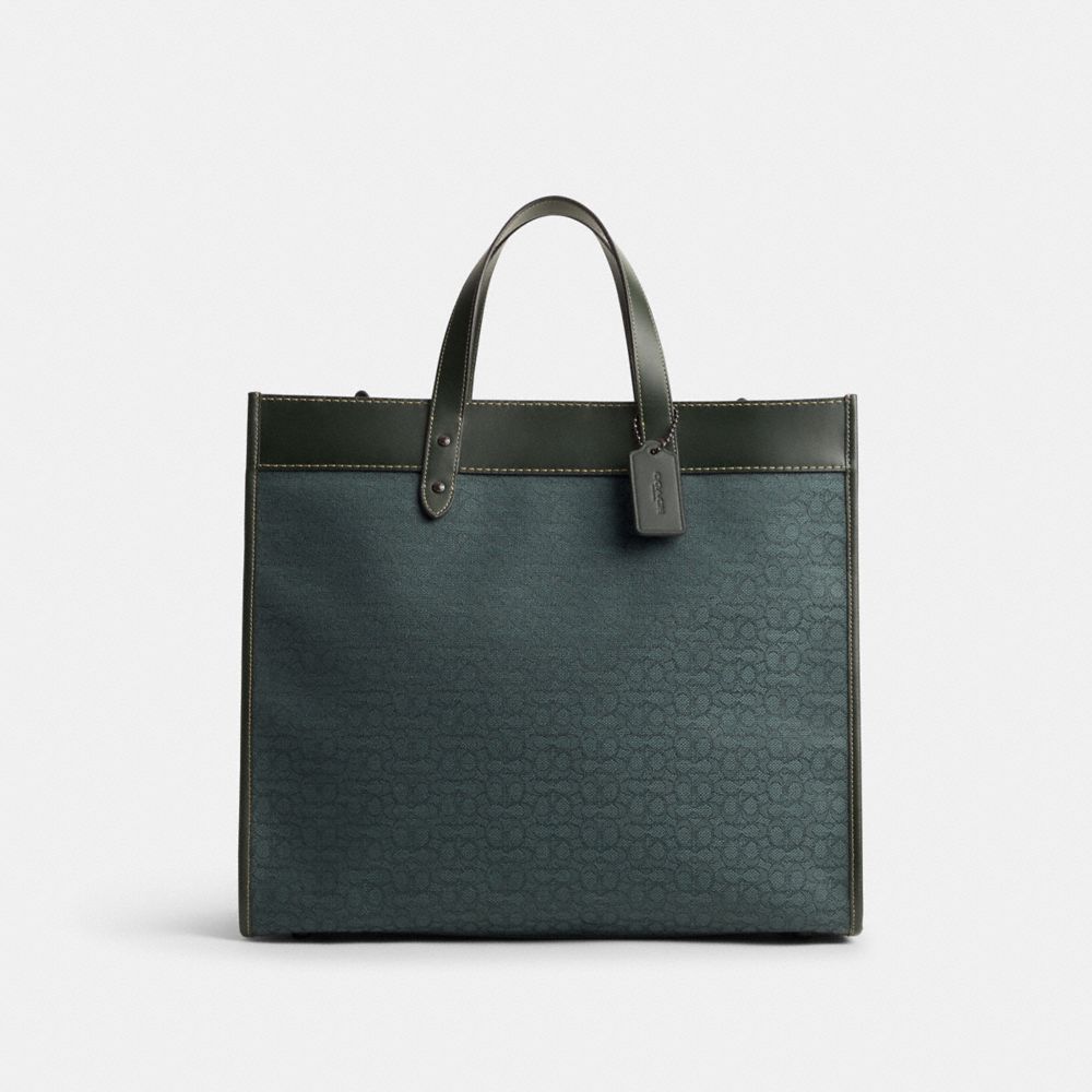 COACH®,FIELD TOTE BAG 40 IN MICRO SIGNATURE JACQUARD,Signature Jacquard,X-Large,Amazon Green,Front View