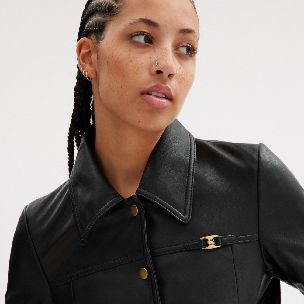 C Wonder Faux Patent Leather Snap-Front Jacket