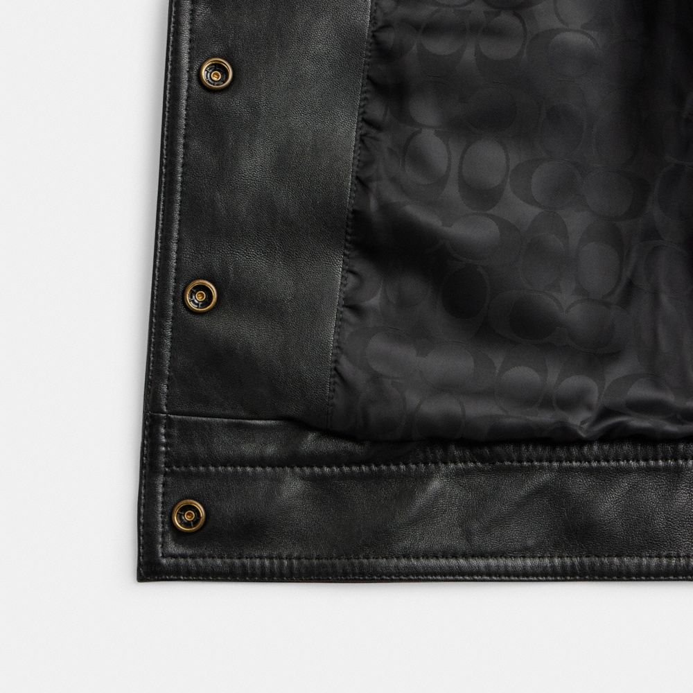 COACH®,HERITAGE C SNAP FRONT SHRUNKEN JACKET,Leather,The Leather Shop,Black,Inside View,Top View