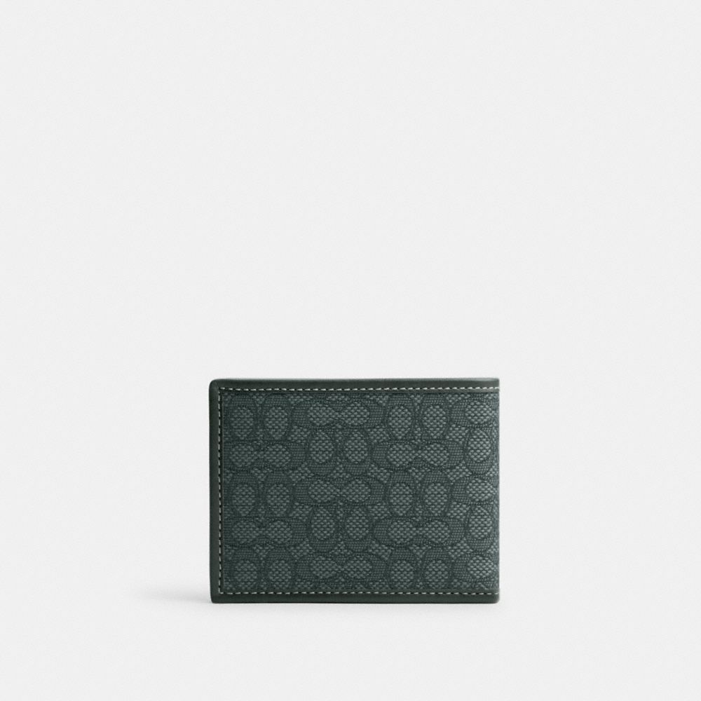 COACH®,Slim Billfold Wallet In Micro Signature Jacquard,,Back View