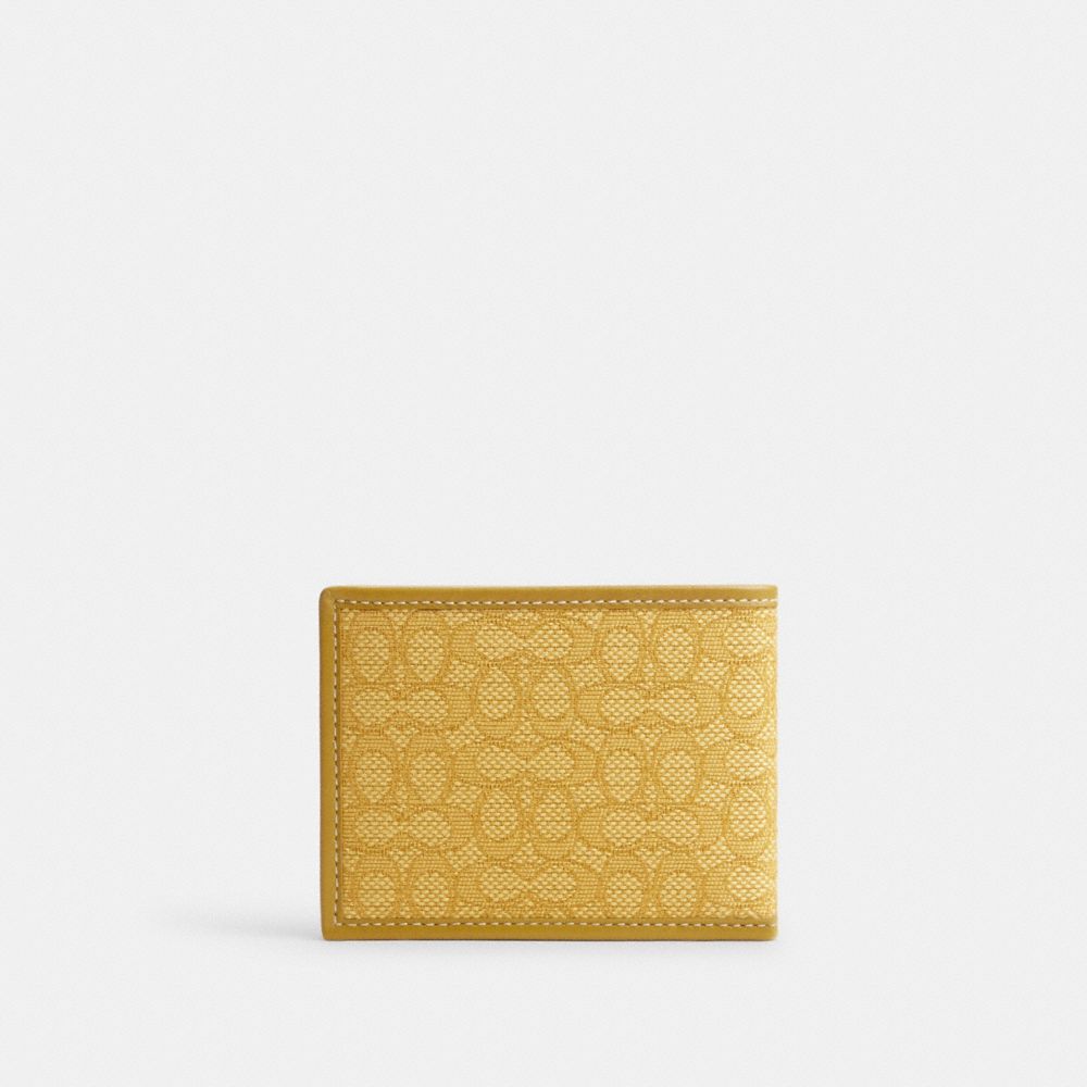 COACH®,PORTE-BILLETS MINCE EN JACQUARD MICRO SIGNATURE,Tissu jacquard exclusif,Jaune/lin cultivé,Back View