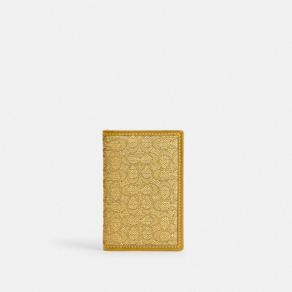COACH®,CARD WALLET IN MICRO SIGNATURE JACQUARD,Mini,Yellow/Flax,Front View