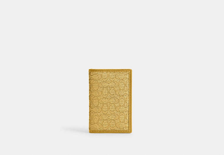 COACH®,CARD WALLET IN MICRO SIGNATURE JACQUARD,Signature Jacquard,Mini,Yellow/Flax,Front View