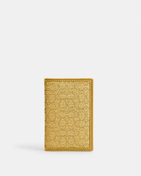 COACH®,CARD WALLET IN MICRO SIGNATURE JACQUARD,Signature Jacquard,Mini,Yellow/Flax,Front View