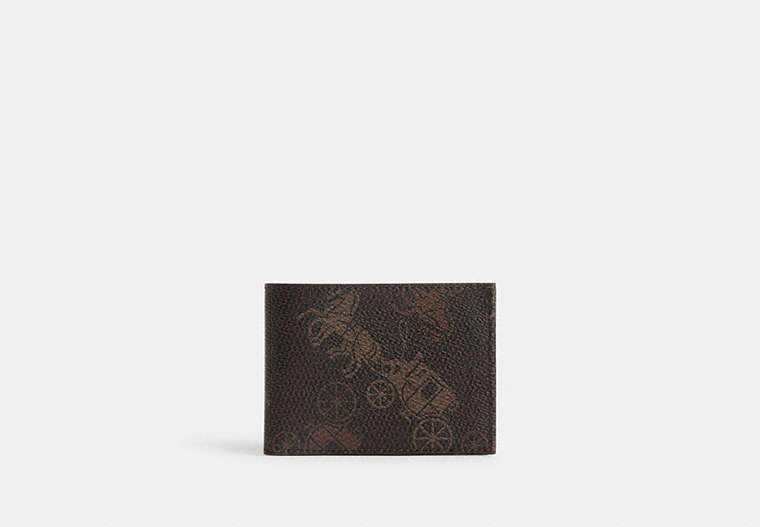COACH®,SLIM BILLFOLD WALLET WITH LARGE HORSE AND CARRIAGE PRINT,Mini,Truffle/Burnished Amber,Front View