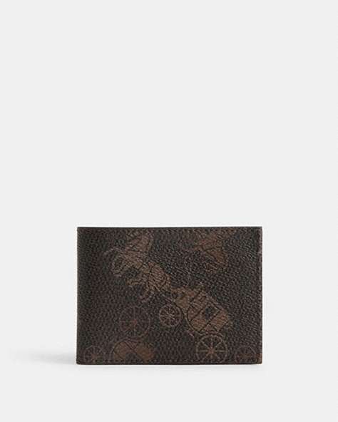 COACH®,SLIM BILLFOLD WALLET WITH LARGE HORSE AND CARRIAGE PRINT,Truffle/Burnished Amber,Front View