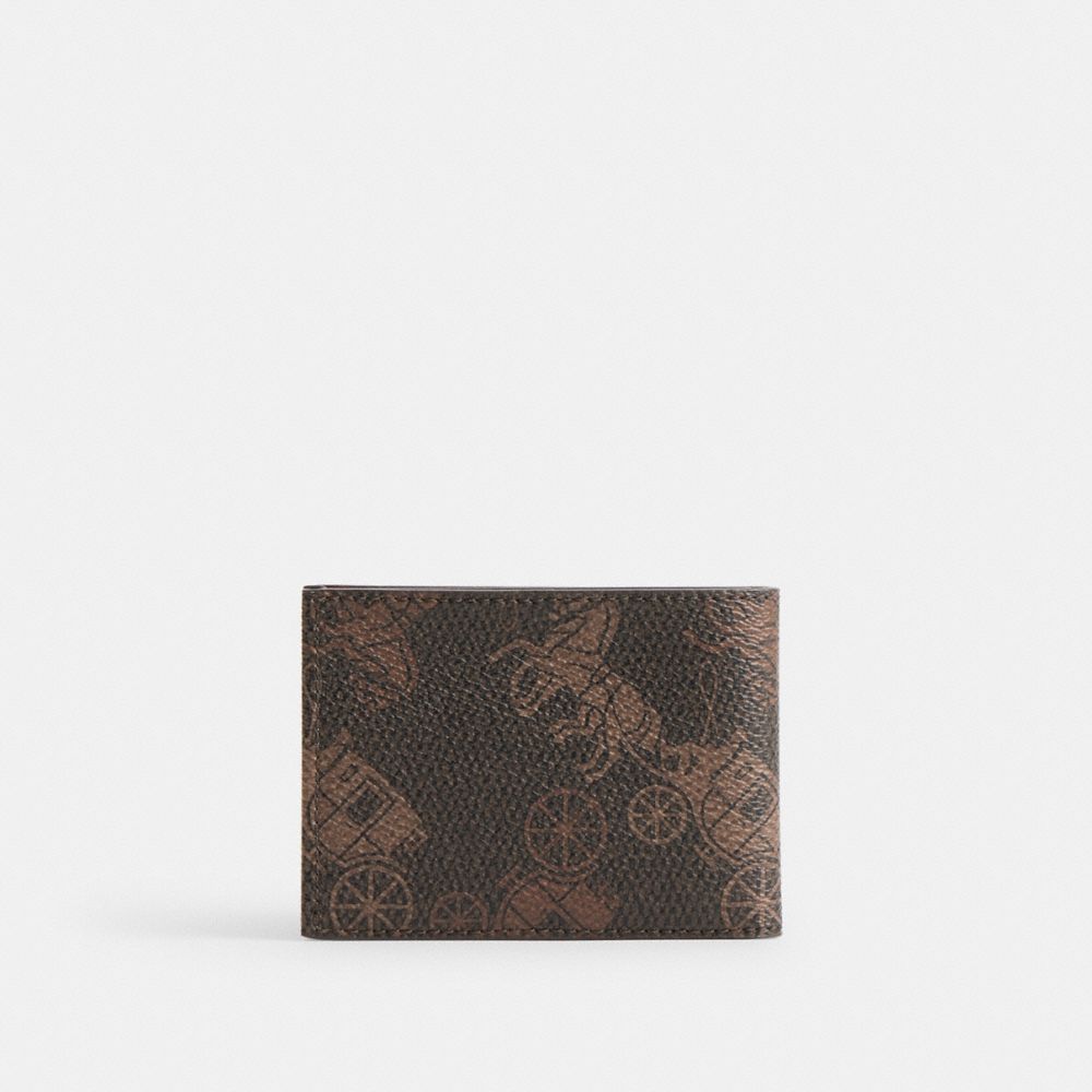 COACH®,SLIM BILLFOLD WALLET WITH LARGE HORSE AND CARRIAGE PRINT,Mini,Truffle/Burnished Amber,Back View