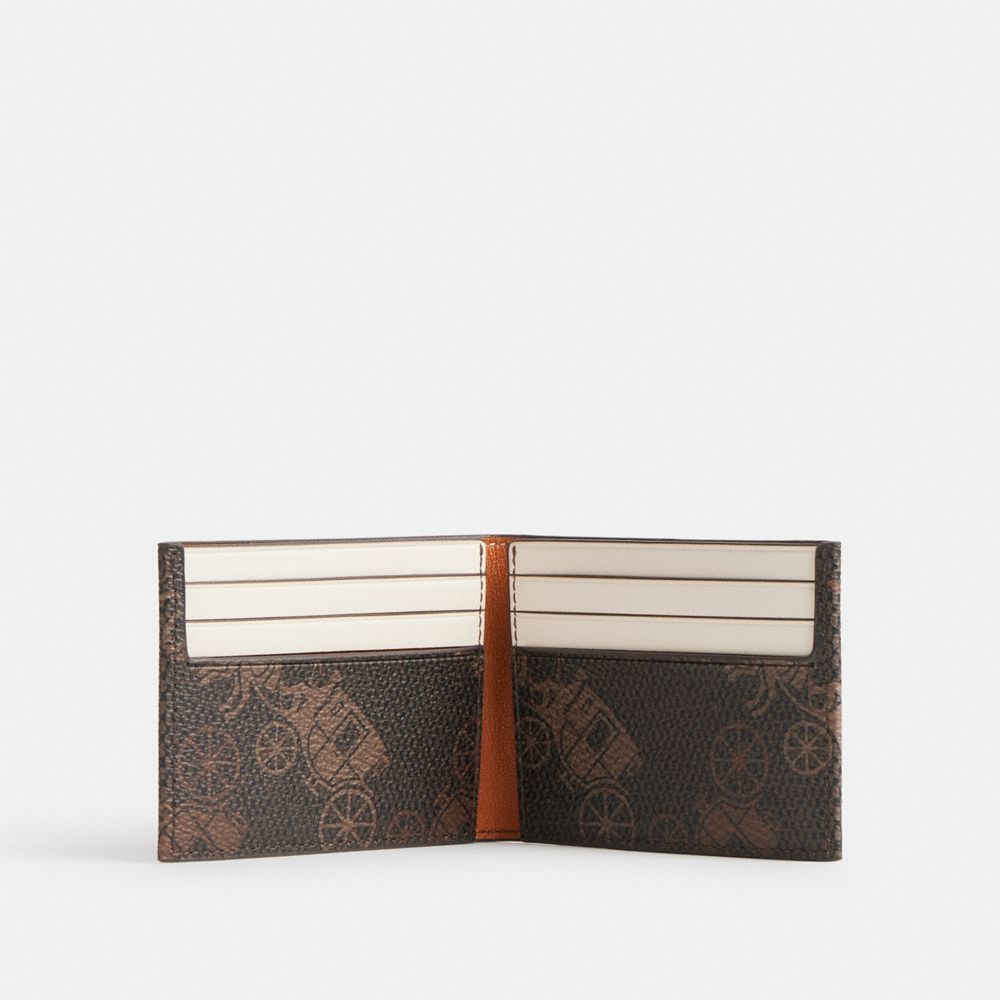 COACH®,SLIM BILLFOLD WALLET WITH LARGE HORSE AND CARRIAGE PRINT,Mini,Truffle/Burnished Amber,Inside View,Top View