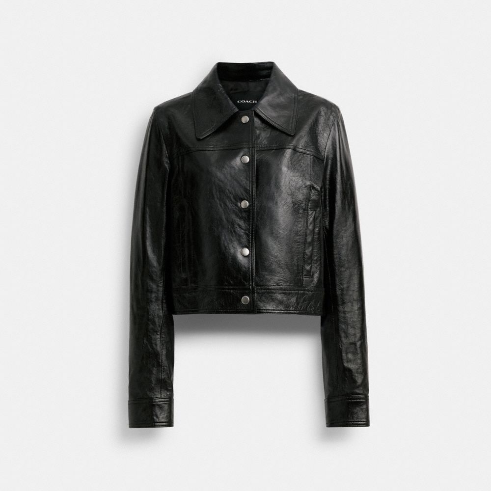 Shop Coach Outlet Patent Leather Jacket In Black