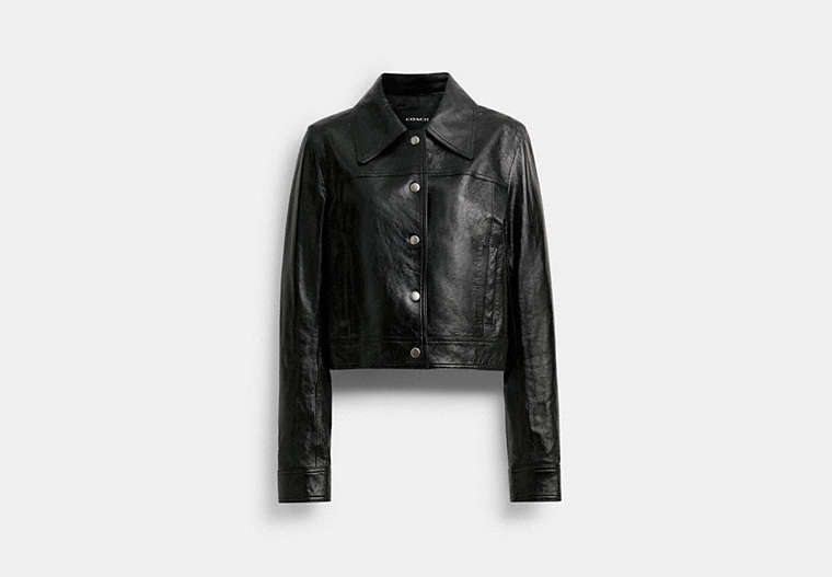 COACH®,PATENT LEATHER JACKET,Runway,Black,Front View