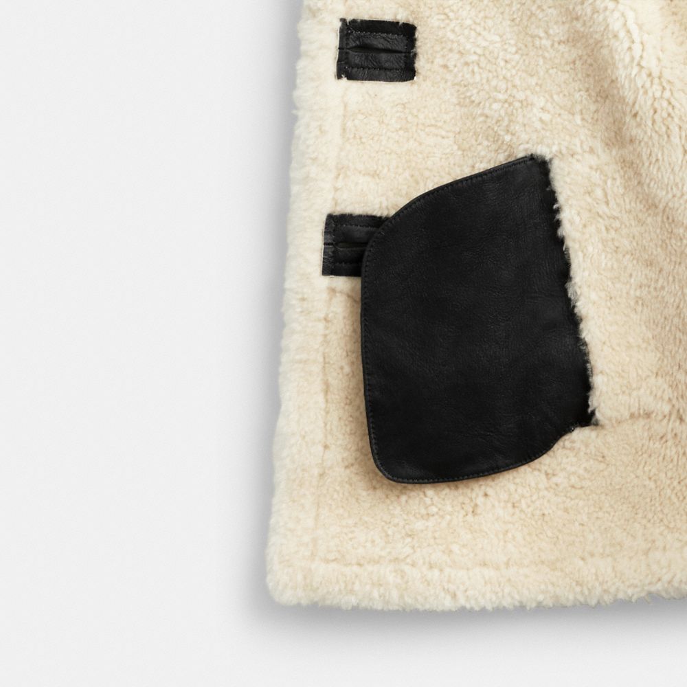 COACH®,SHAWL COLLAR SHEARLING COAT,Black,Inside View,Top View