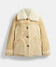 COACH®,ALL OVER COLORBLOCK SHEARLING COAT,Ivory Multi,Front View