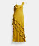 COACH®,BIAS DRESS WITH RUFFLE NECKLINE,Silk,Dark Yellow,Front View