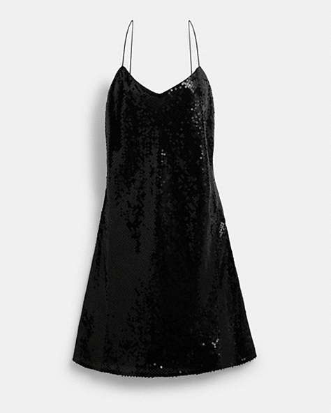 COACH®,SEQUIN SHORT CAMI DRESS,Polyester,Black,Front View