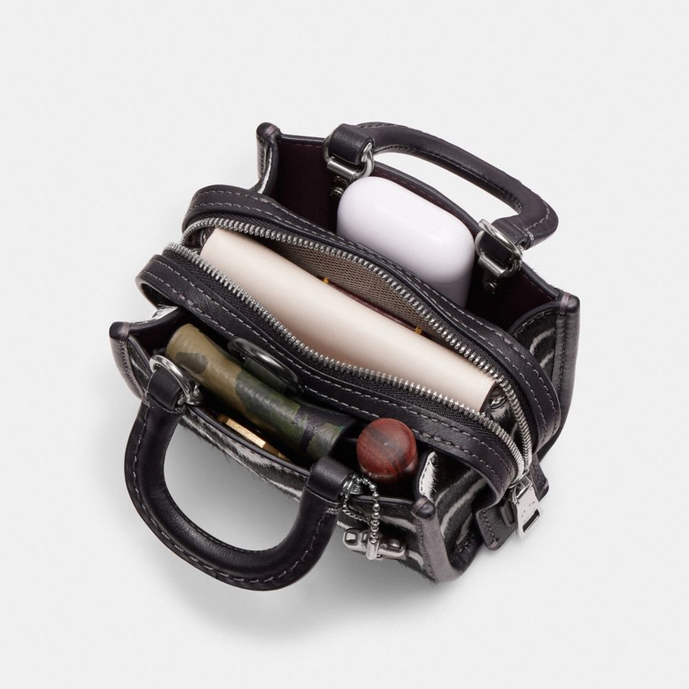 COACH®,Rogue Bag 12 In Haircalf With Zebra Print,,Inside View, Top View