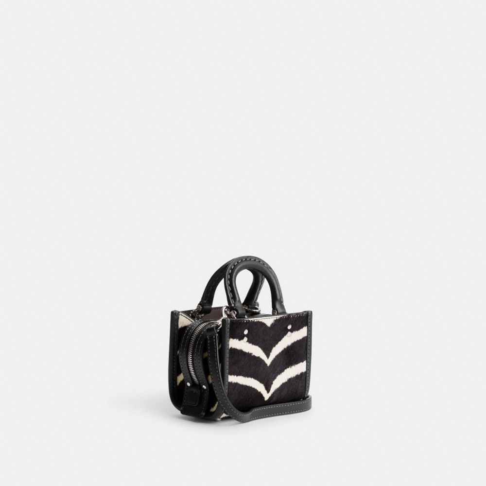 COACH®,ROGUE BAG 12 IN HAIRCALF WITH ZEBRA PRINT,Haircalf Leather,Mini,Silver/Zebra,Angle View