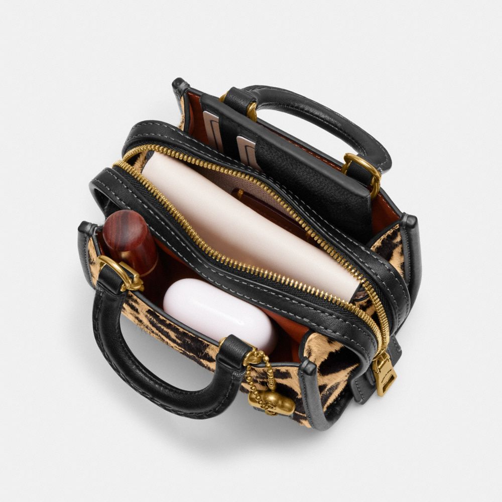 COACH®,ROGUE 12 EN CUIR DE VEAU À POIL LONG AVEC IMPRIMÉ LÉOPARD,cuir avec poils,Laiton/Léopard,Inside View, Top View