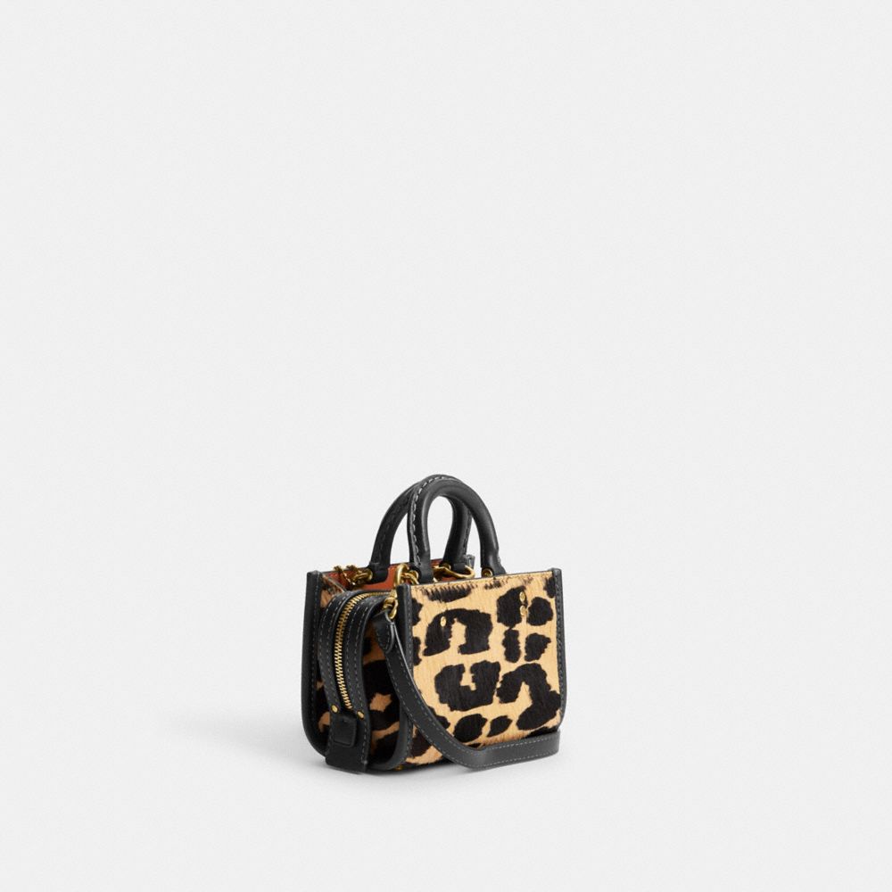 COACH®,ROGUE BAG 12 IN HAIRCALF WITH LEOPARD PRINT,Haircalf Leather,Mini,Brass/Leopard,Angle View