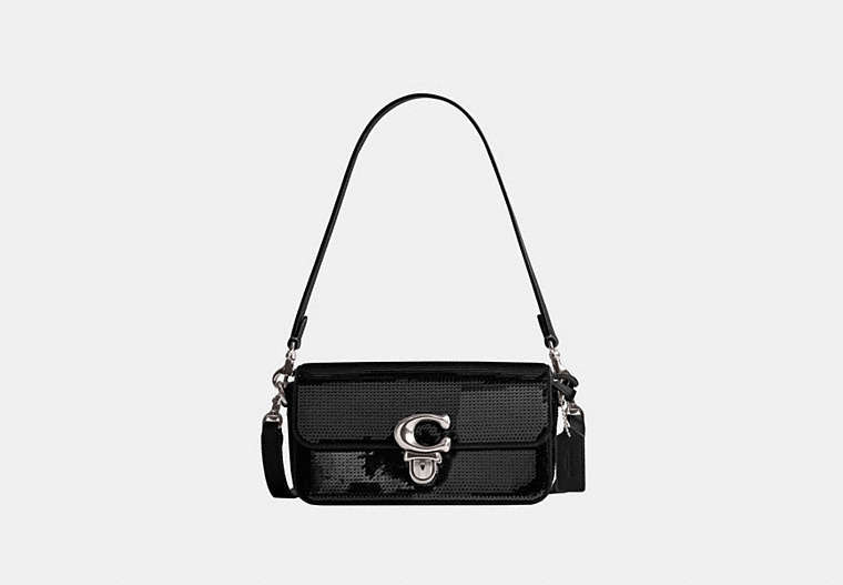 COACH®,STUDIO BAGUETTE BAG WITH SEQUINS,Calf Leather,Silver/Black,Front View image number 0