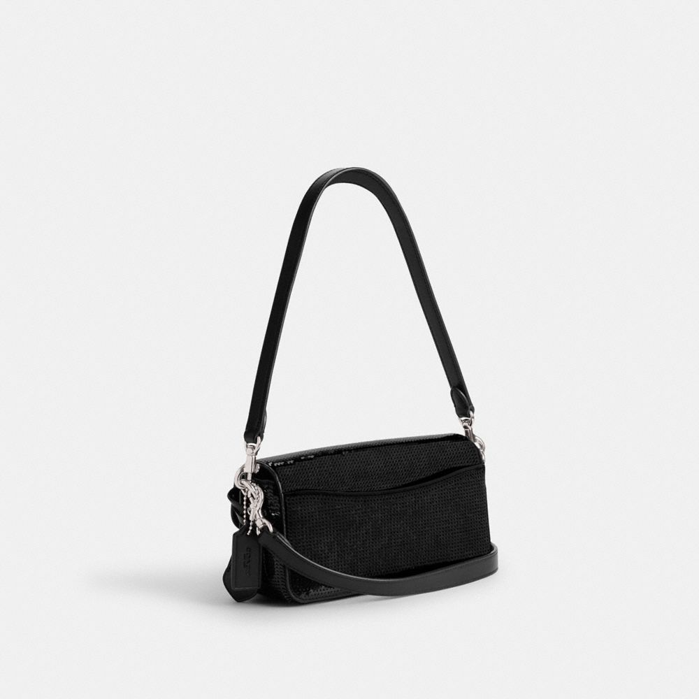 COACH®,SAC BAGUETTE STUDIO AVEC SEQUINS,Cuir de veau,Argent/Noir,Angle View