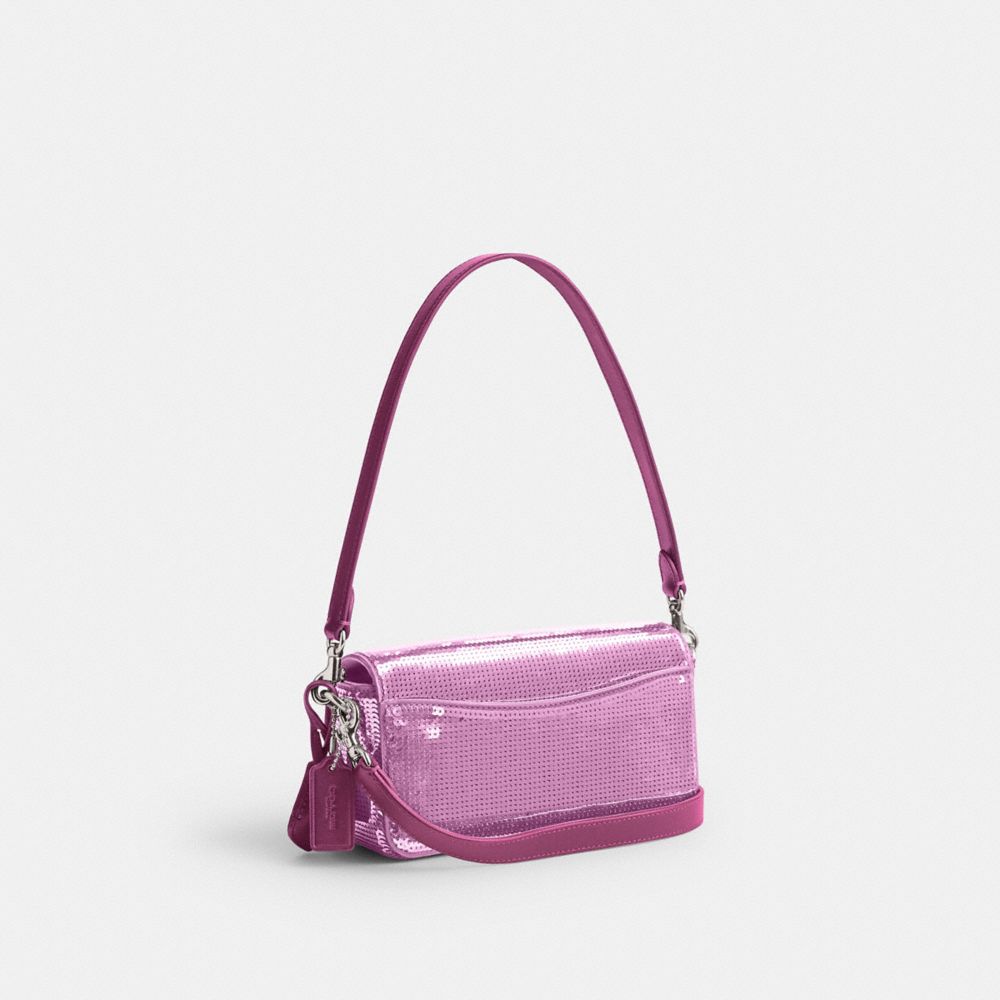 COACH®,STUDIO BAGUETTE BAG WITH SEQUINS,Calf Leather,Mini,Silver/Dark Magenta,Angle View