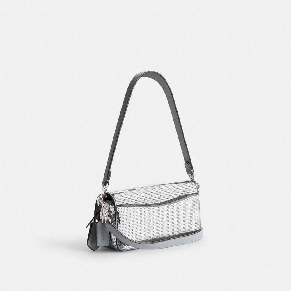 COACH®,STUDIO BAGUETTE BAG WITH SEQUINS,Calf Leather,Mini,Silver/Silver,Angle View