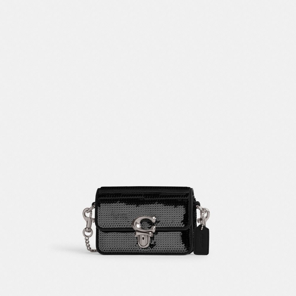 COACH®,STUDIO BAG 12 WITH SEQUINS,Calf Leather,Mini,Silver/Black,Front View