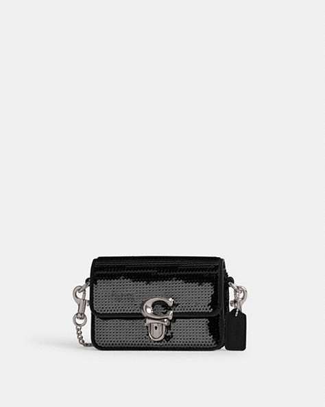 COACH®,STUDIO 12 WITH SEQUINS,Calf Leather,Silver/Black,Front View