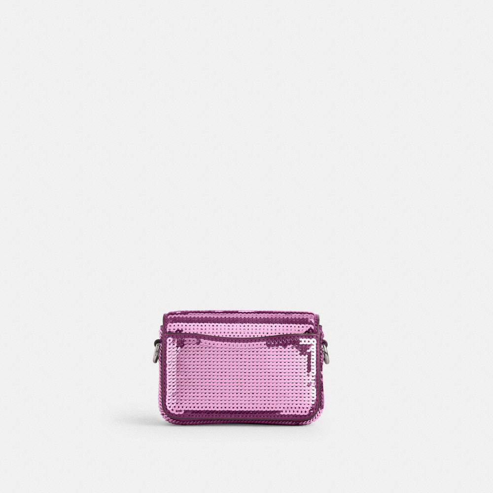 COACH®,Studio Bag 12 With Sequins,Calfskin Leather,Crossbody,Sequin,Embellished,Metal,Logo,Pen Holder,Silver Metal,Party,Metallic,Purple,Back View