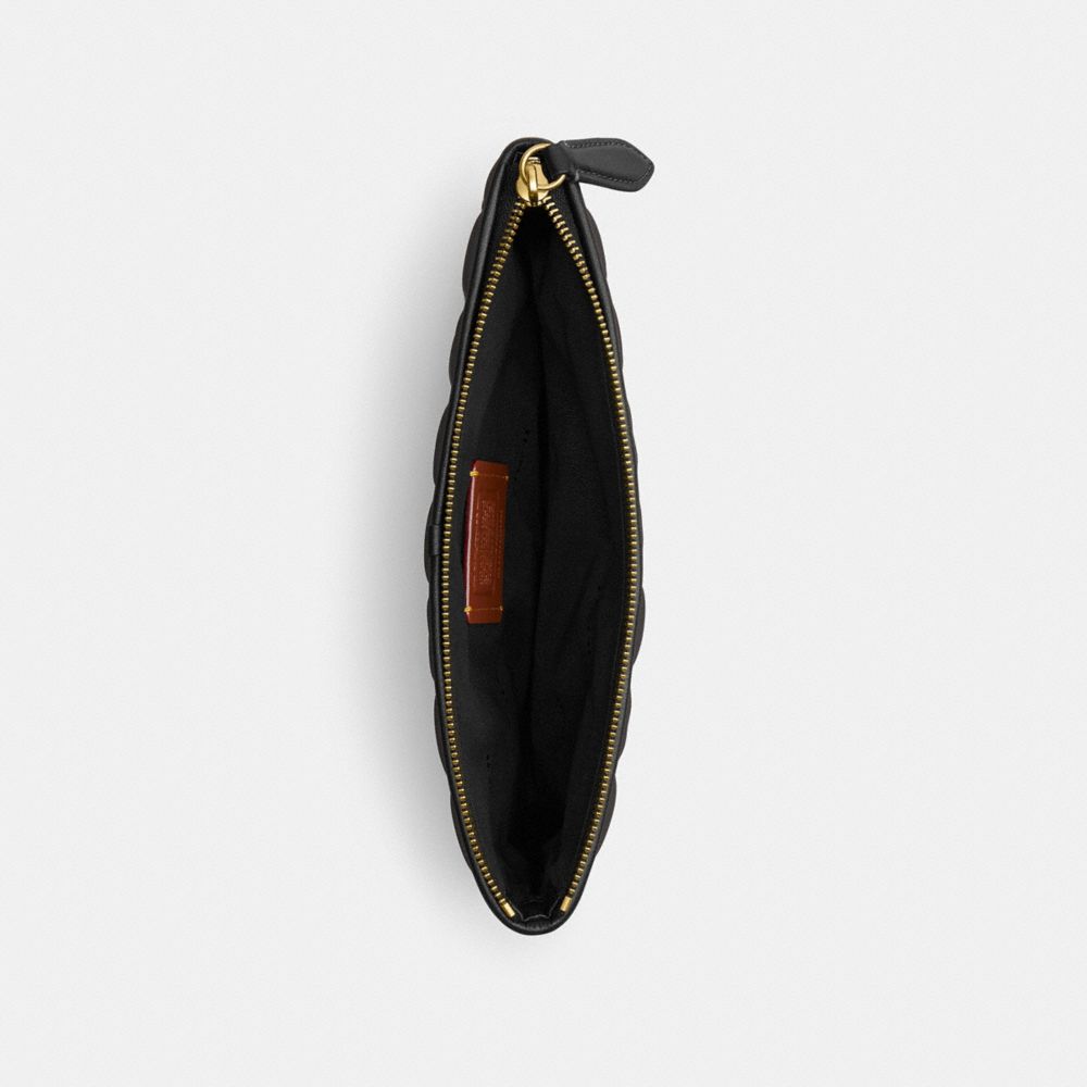 COACH®,Pouch 28 With Pillow Quilting,Leather,Linen,Pouch,Metal,Logo,Casual,Black,Inside View,Top View