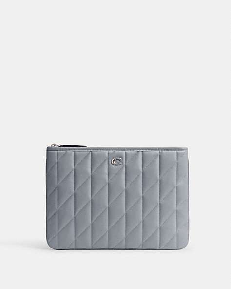 COACH®,POUCH 28 WITH PILLOW QUILTING,Nappa leather,Silver/Grey Blue,Front View