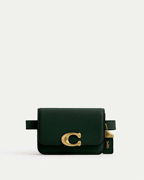 COACH®,BANDIT CARD CASE BELT BAG,Leather,Brass/Amazon Green,Front View