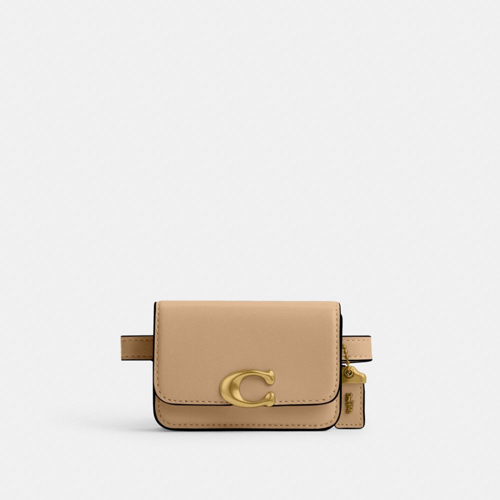 COACH®,BANDIT CARD CASE BELT BAG,Luxe Refined Calf Leather,Mini,Brass/Tan,Front View