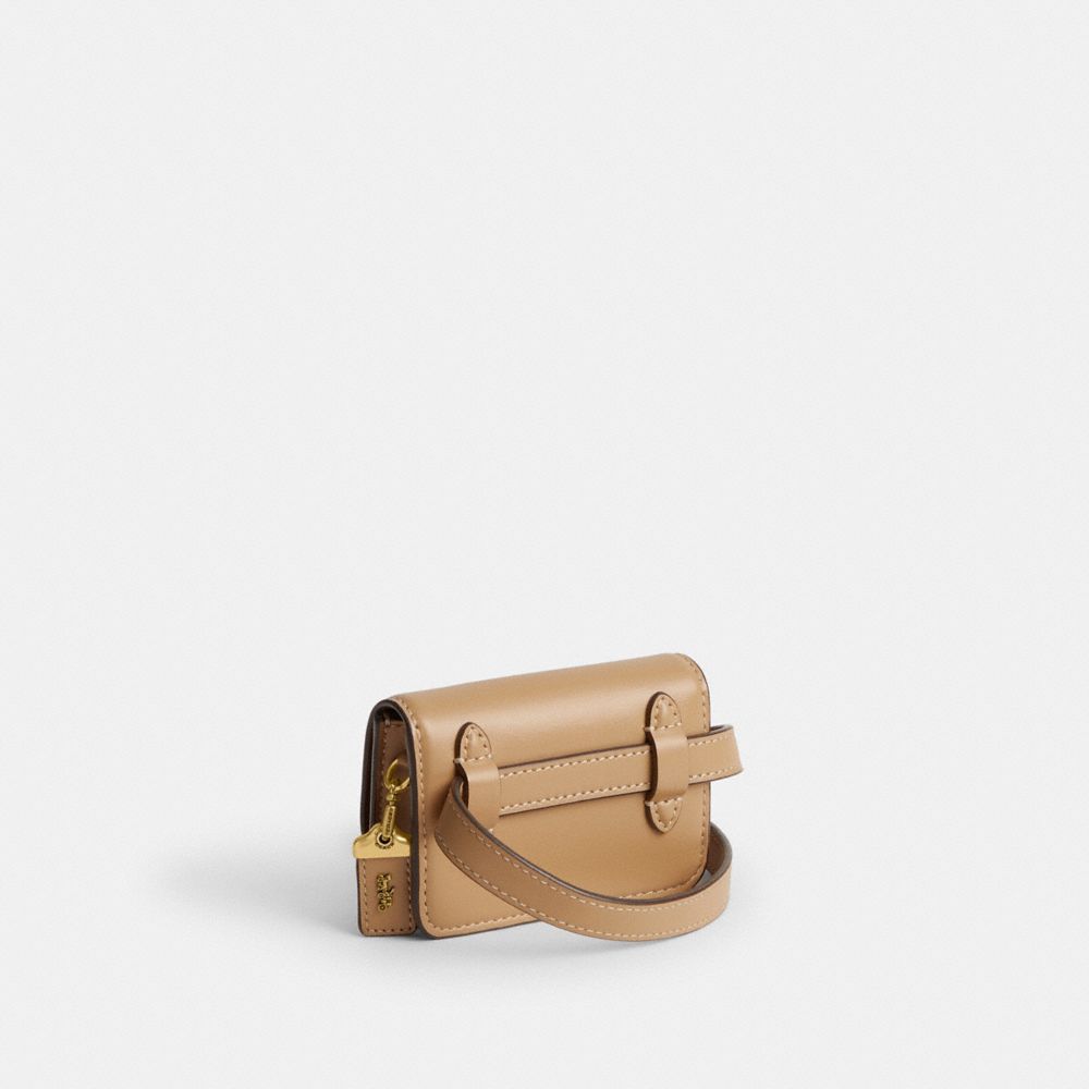 COACH®,BANDIT CARD CASE BELT BAG,Luxe Refined Calf Leather,Mini,Brass/Tan,Angle View