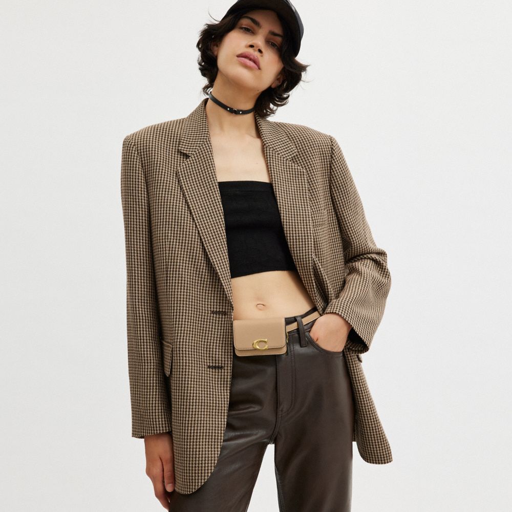 COACH®,Bandit Card Case Belt Bag,Leather,Belt Bag,Metal,Logo,Adjustable,Gold Metal,Casual,Beige,Detail View