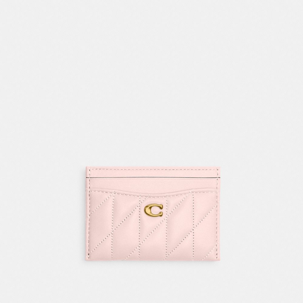 COACH®,PORTE-CARTES ESSENTIEL AVEC MATELASSAGE PILLOW,Cuir nappa,Laiton/Rose fard,Front View