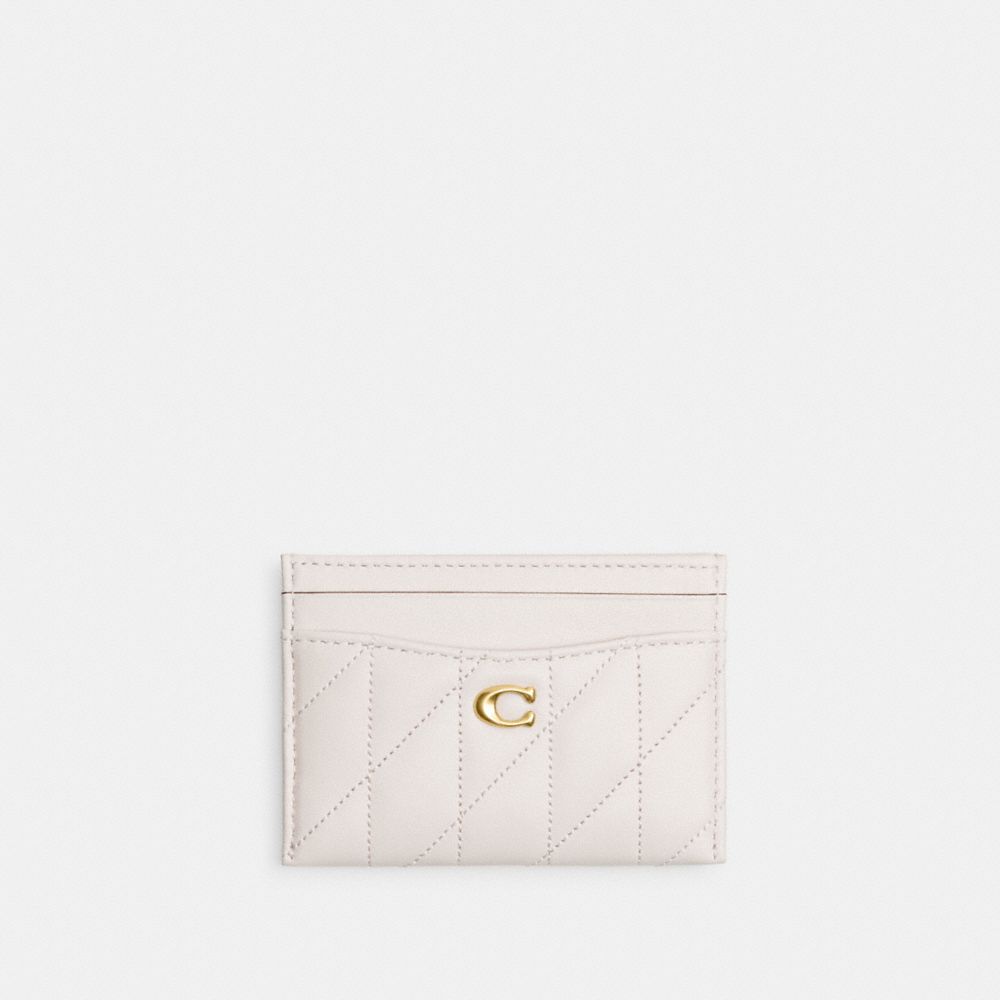COACH®,ESSENTIAL CARD CASE WITH PILLOW QUILTING,Nappa leather,Brass/Chalk,Front View
