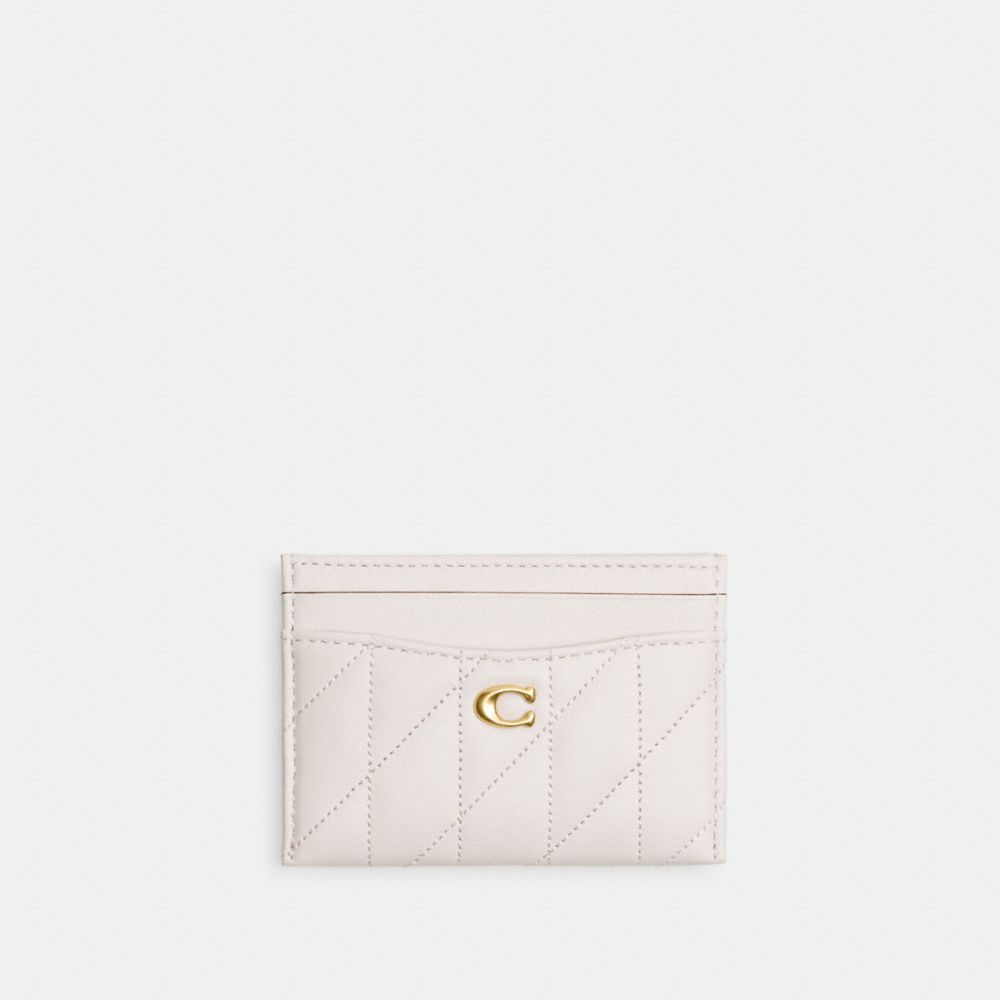 COACH®,Essential Card Case With Pillow Quilting,Leather,Card Case,Logo,Metal,Casual,White,Front View