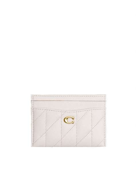 COACH®,ESSENTIAL CARD CASE WITH PILLOW QUILTING,Nappa leather,Brass/Chalk,Front View