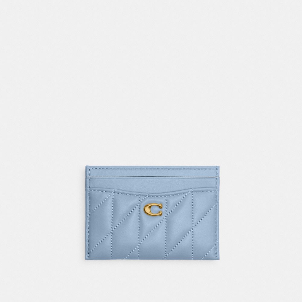 COACH®,Essential Card Case With Pillow Quilting,Leather,Card Case,Logo,Metal,Casual,Blue,Front View