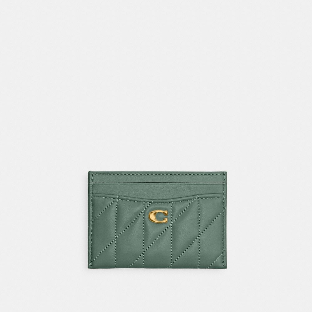 COACH®,ÉTUI-CARTES ESSENTIAL AVEC MATELASSAGE COUSSINÉ,Cuir nappa,Laiton/Sauge,Front View