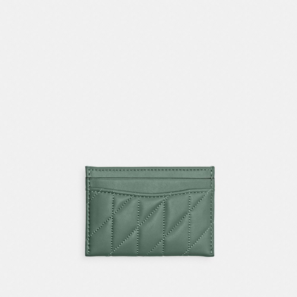 COACH®,Essential Card Case With Pillow Quilting,Leather,Card Case,Logo,Metal,Casual,Green,Back View