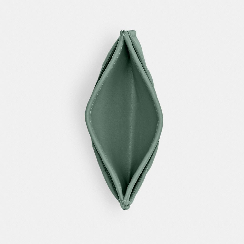 COACH®,Essential Card Case With Pillow Quilting,Leather,Card Case,Logo,Metal,Casual,Green,Inside View,Top View